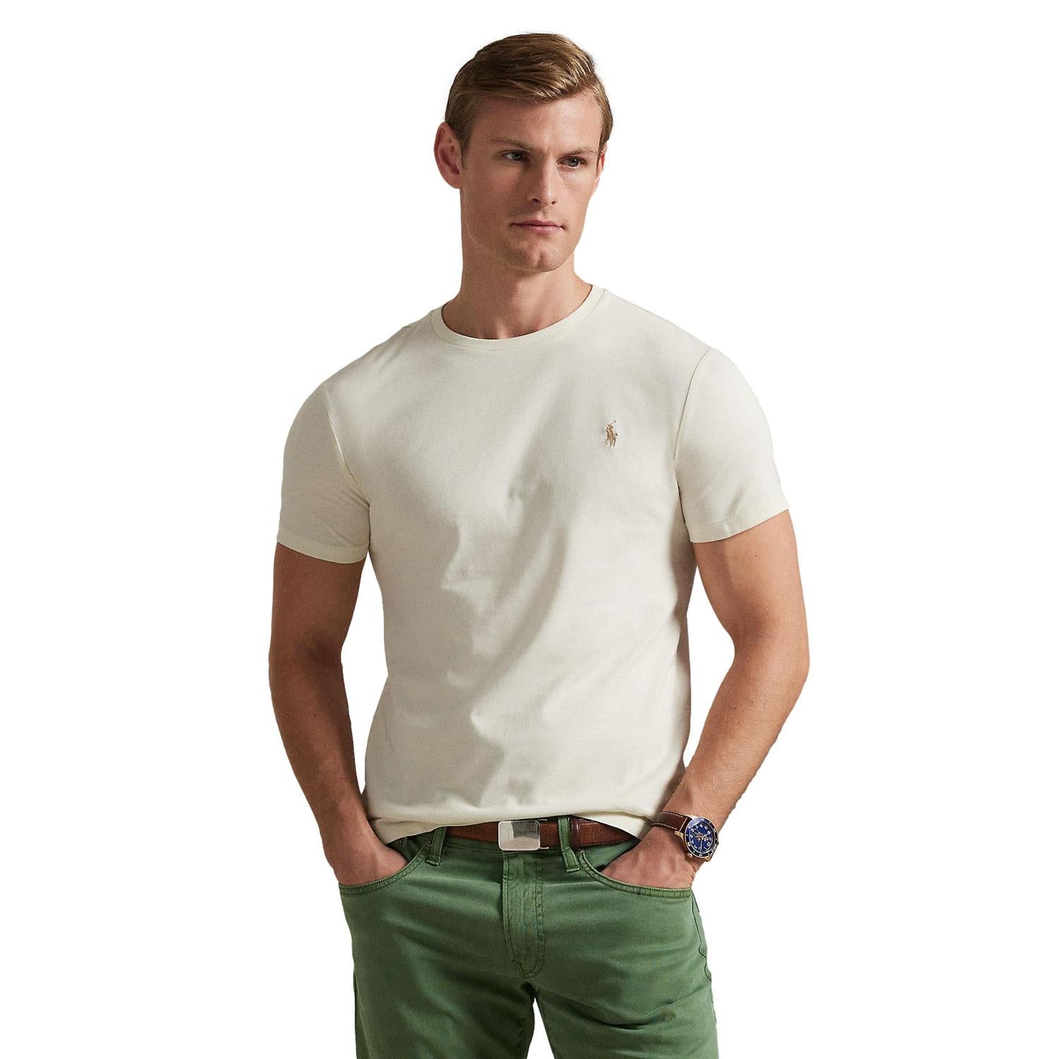 Polo Ralph Lauren CUSTOM SLIM FIT JERSEY CREWNECK T-SHIRT T-Shirt Cream - chrismoa.no