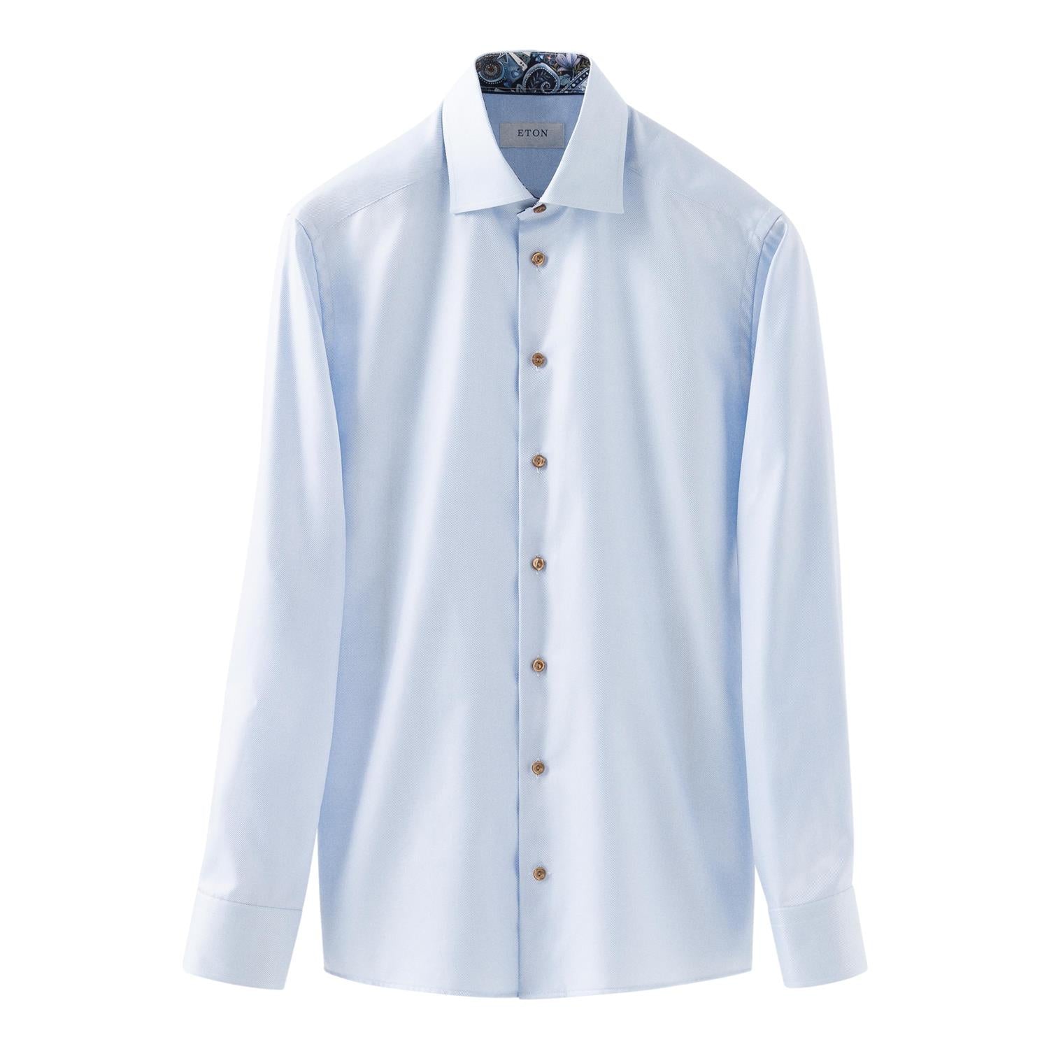 Eton Light Blue Geometric Effect Textured Twill Shirt Skjorte Lyseblå - chrismoa.no