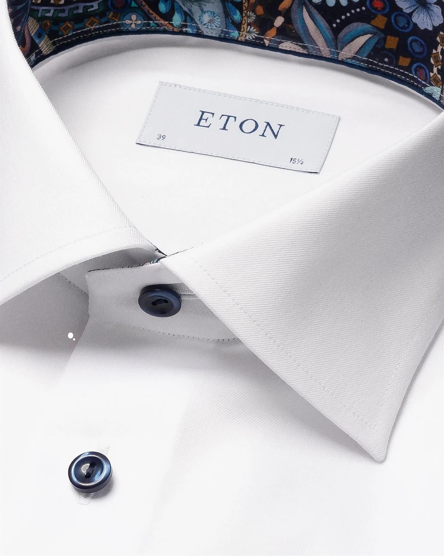 Eton White floral effect signature twill Skjorte Hvit - chrismoa.no