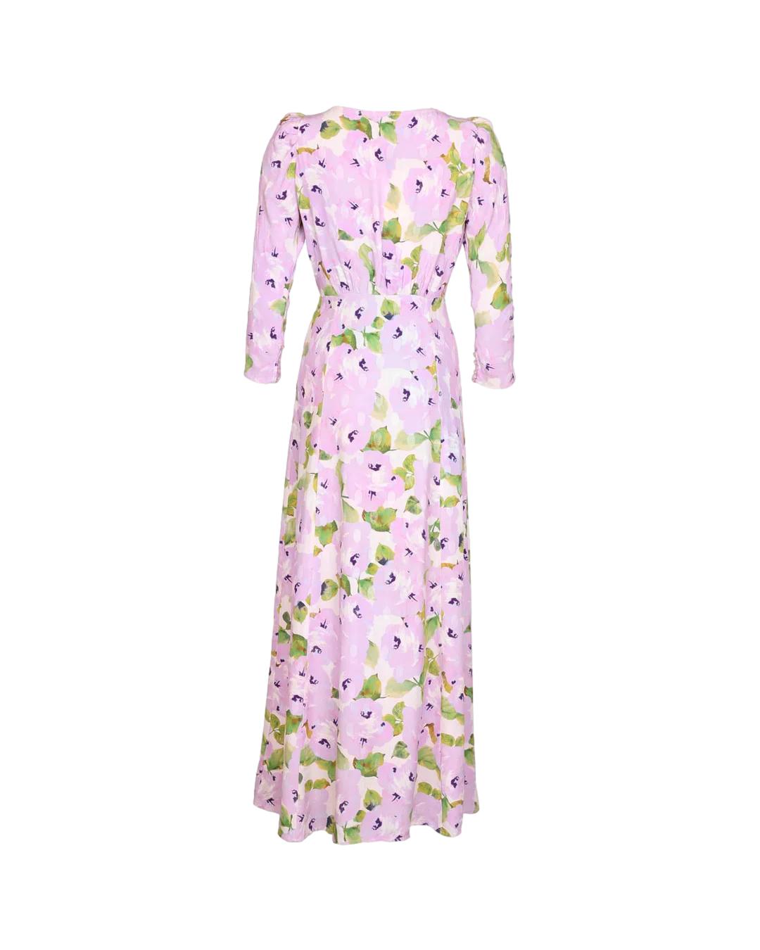 Lyselilla By TiMo vårmaxikjole med blomsterprint og lett stoff, perfekt for sommerlige anledninger.