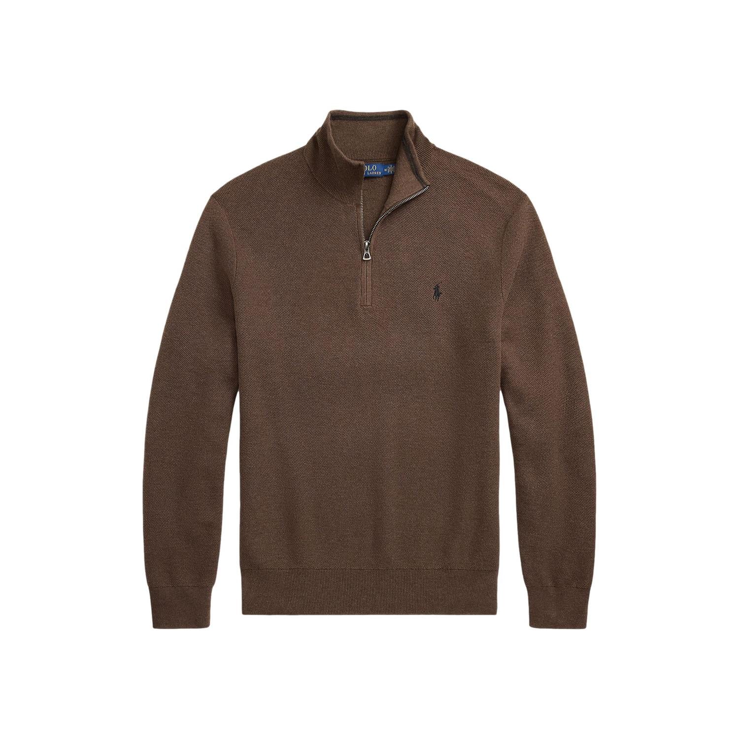 Polo Ralph Lauren Mesh-Knit Cotton Quarter-Zip Sweater Genser Brun - chrismoa.no