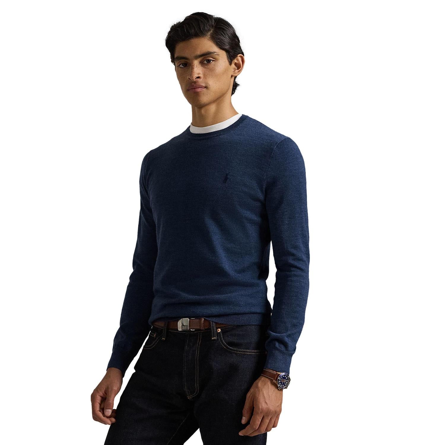 Polo Ralph Lauren Slim Fit Washable Wool Crewneck Sweater Genser Blå - chrismoa.no
