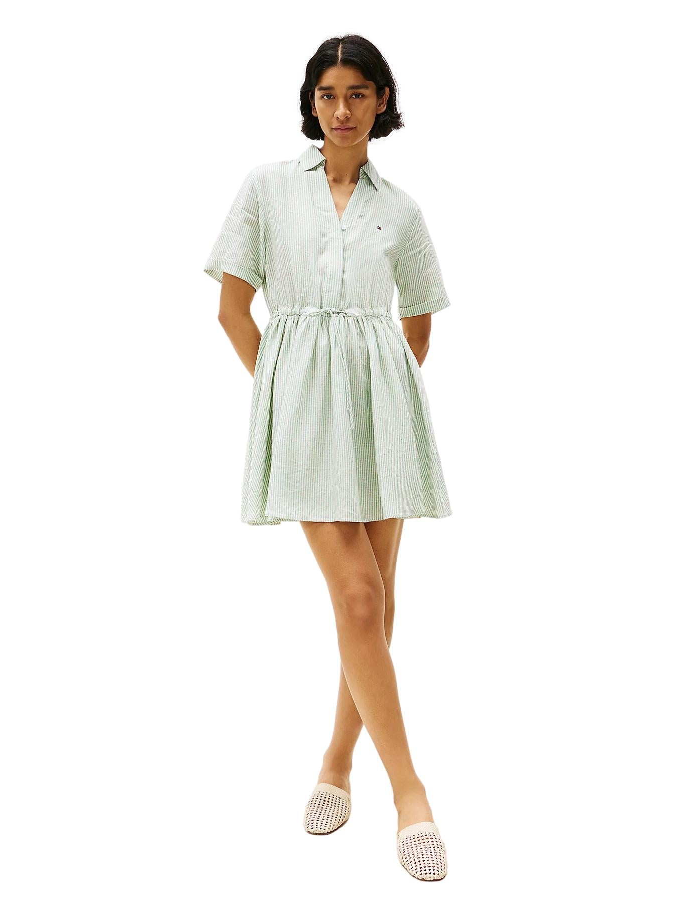 Tommy Hilfiger ESS Linen S/S Short Dress Kjole Grønn