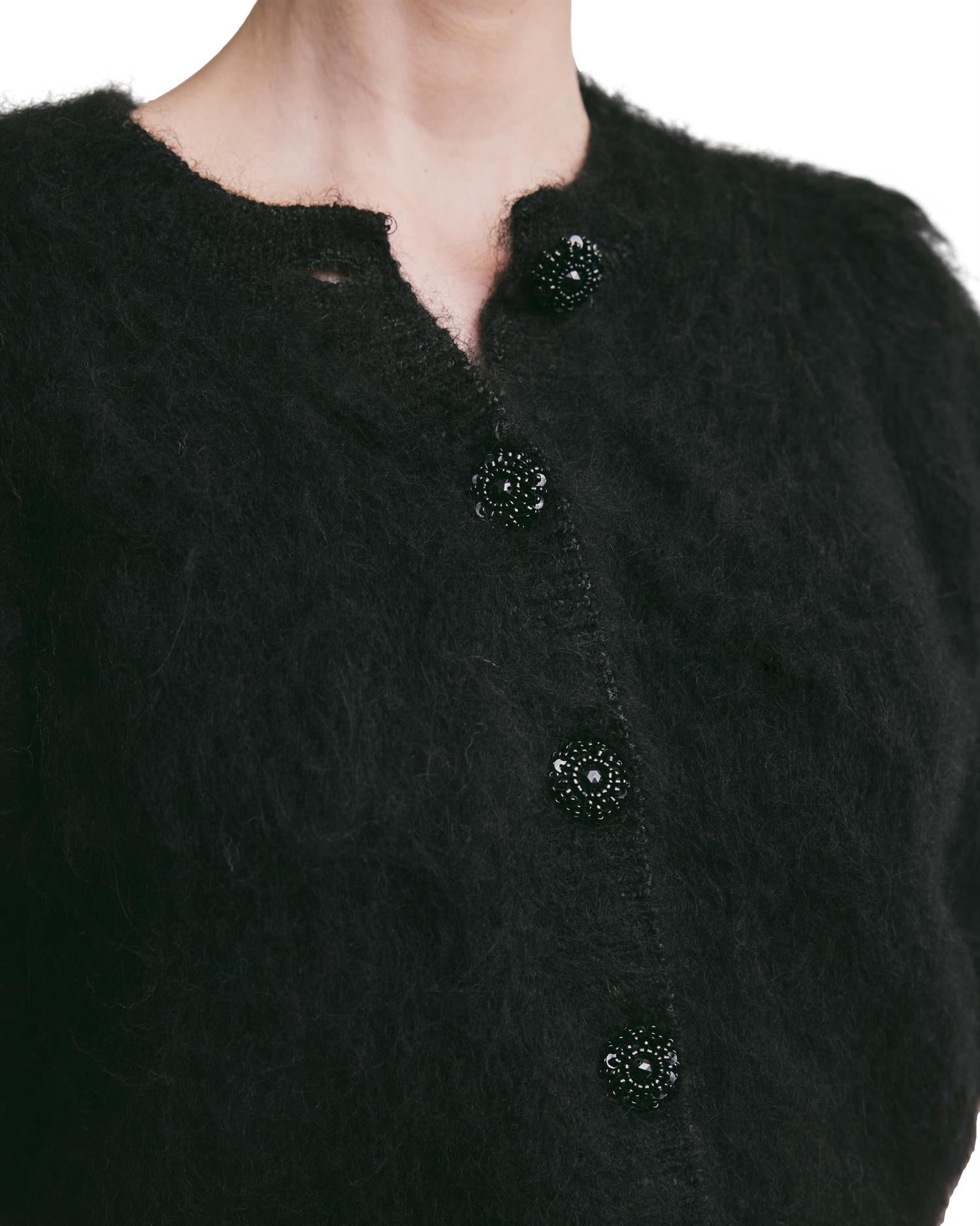 By TiMo Hairy Knit Puffed Jacket Genser Sort