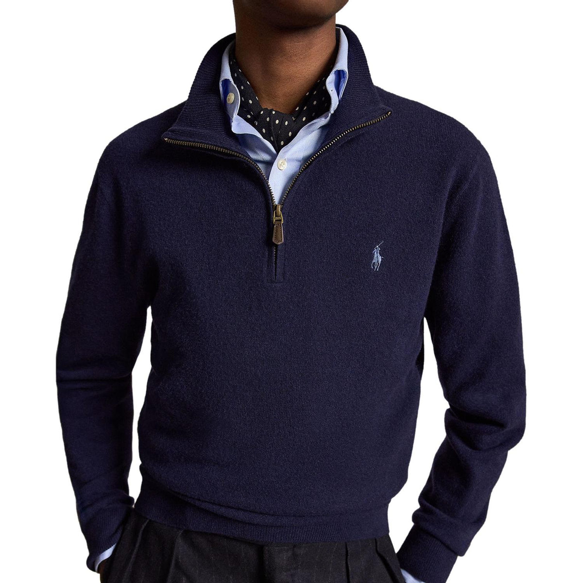 Polo Ralph Lauren Wool Quarter-Zip Sweater Genser Marine