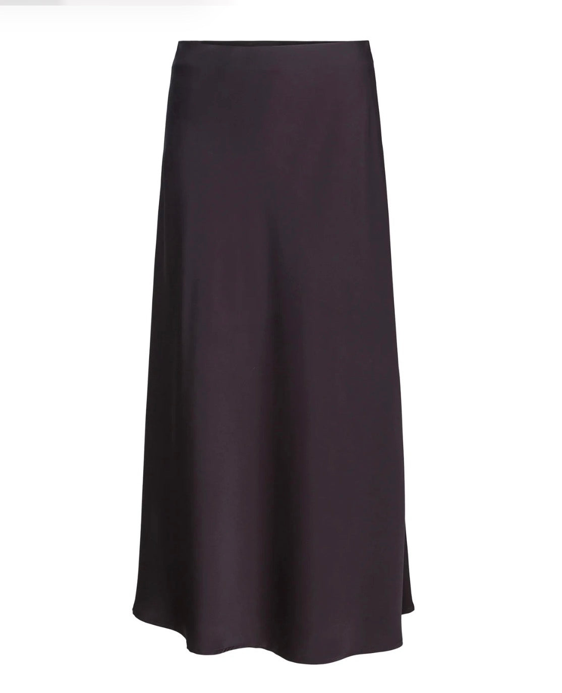 Sort Haust satin skjørt med lang, flytende silhuett og elegant design, sett på en modell.