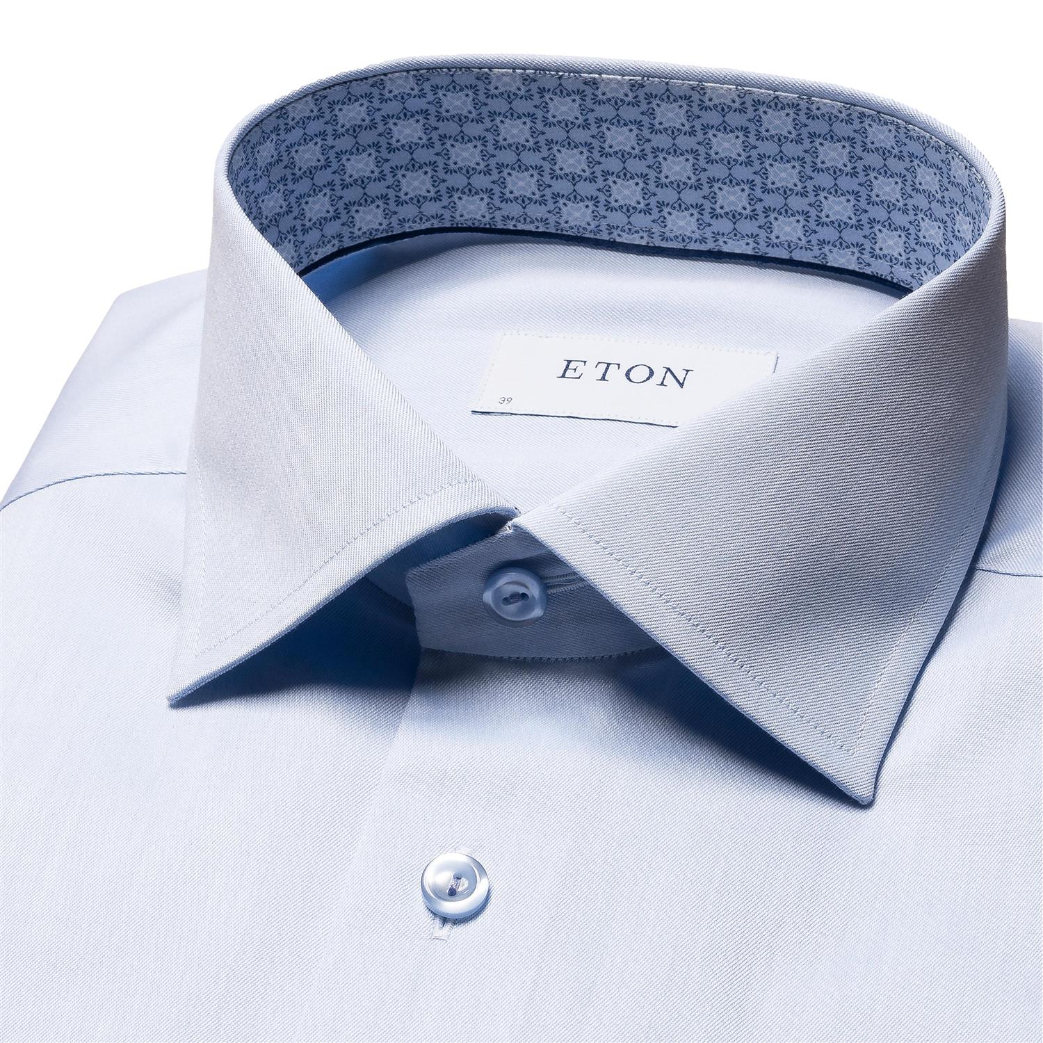 Eton Light Blue Geometric Print Effect Signature Twill Shirt Skjorte Lyseblå - chrismoa.no