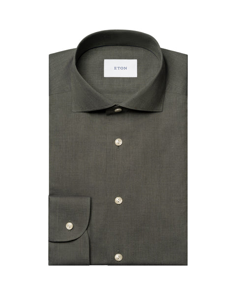 Eton Solid Signature Flannel Shirt Skjorte Grønn - chrismoa.no