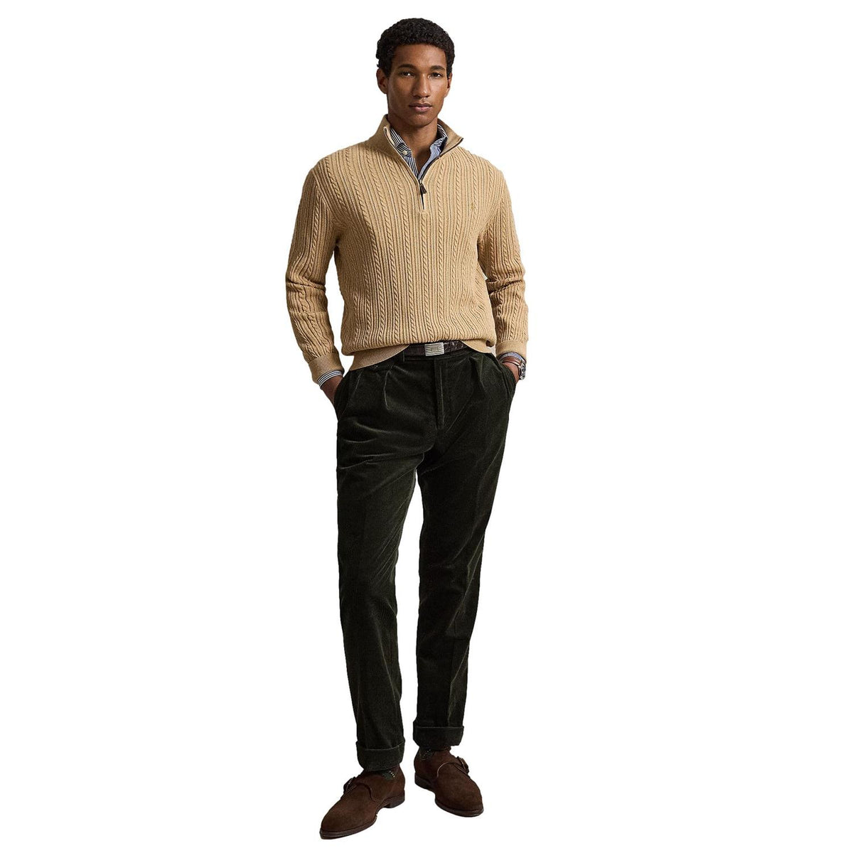 Polo Ralph Lauren Cable knit cotton mocknec sweater Genser Camel