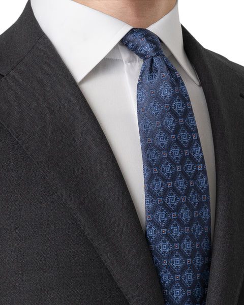 Eton Medallion Woven Silk Tie Slips Blå