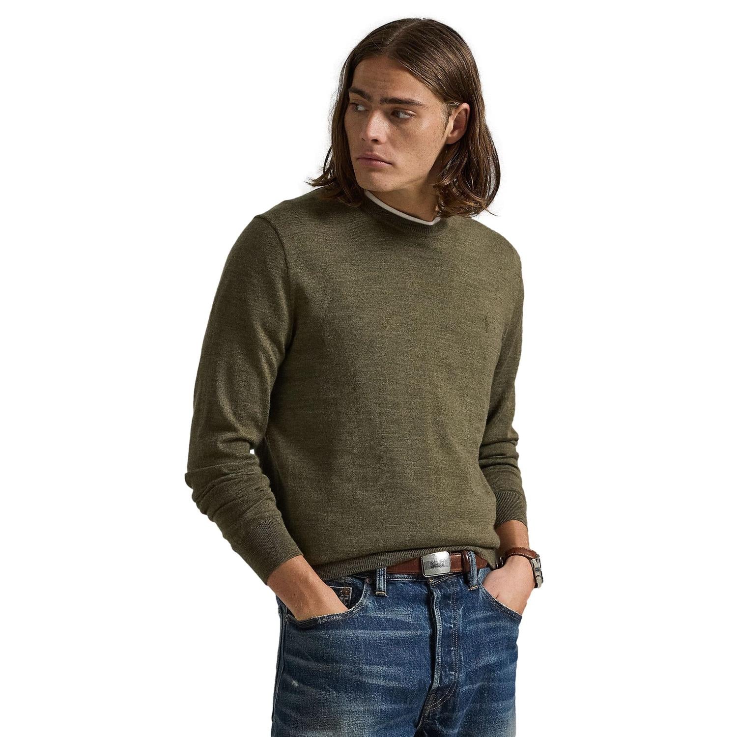 Polo Ralph Lauren Slim Fit Washable Wool Crewneck Sweater Genser Grønn - chrismoa.no