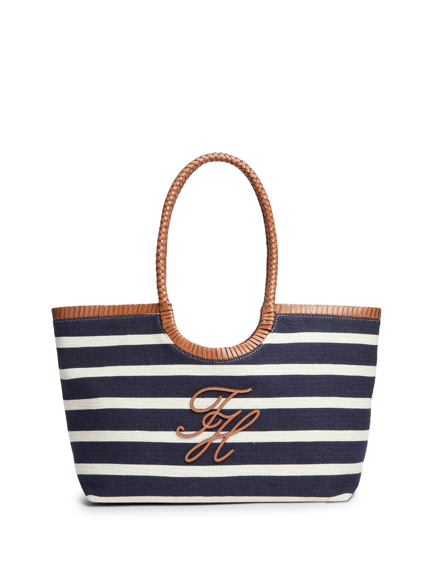 Tommy Hilfiger Th Elev Summer Tote Stripe Veske Stripe Blue/Cognac - chrismoa.no