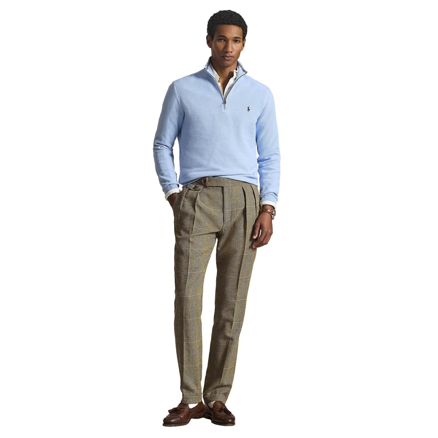 Polo Ralph Lauren Mesh-Knit Cotton Quarter Zip Sweater Genser Lyseblå - chrismoa.no