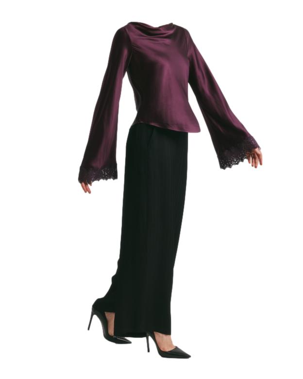 By TiMo Satin Drape Top Bluse Burgunder