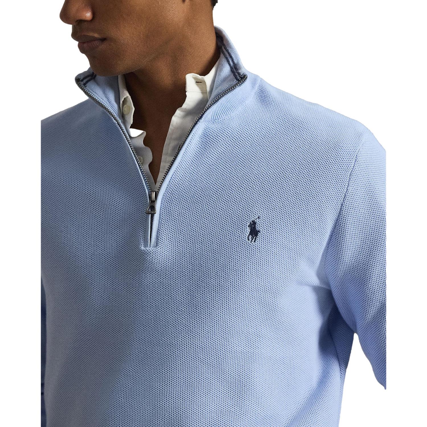 Polo Ralph Lauren Mesh-Knit Cotton Quarter Zip Sweater Genser Lyseblå - chrismoa.no