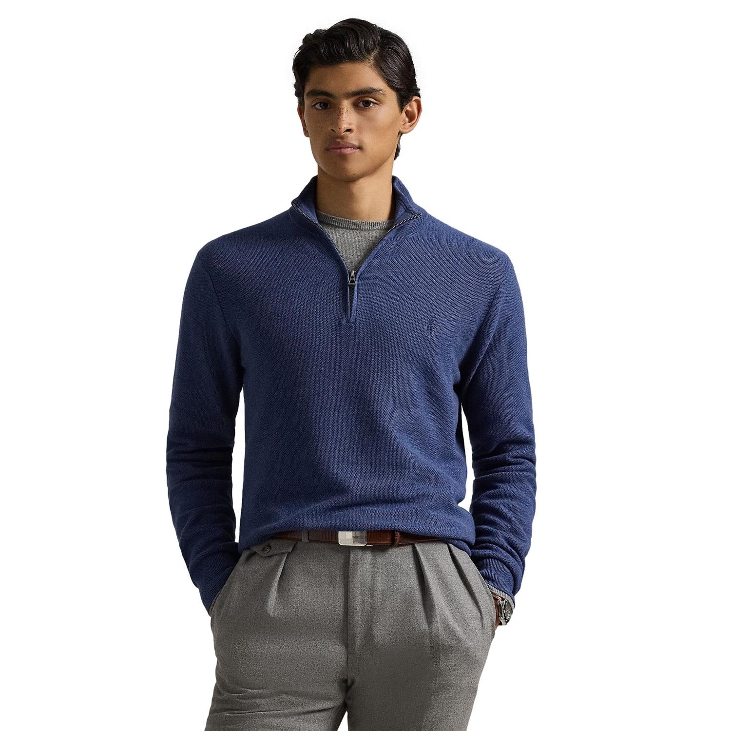 Polo Ralph Lauren Mesh-Knit Cotton Quarter-Zip Sweater Genser Blå - chrismoa.no