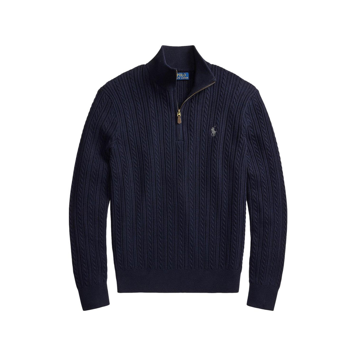 Polo Ralph Lauren Cable knit cotton mocknec sweater Genser Marine