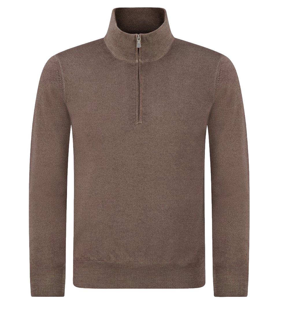 Gran Sasso Lupo half zip-genser i brun med høy hals og glidelås lentes.