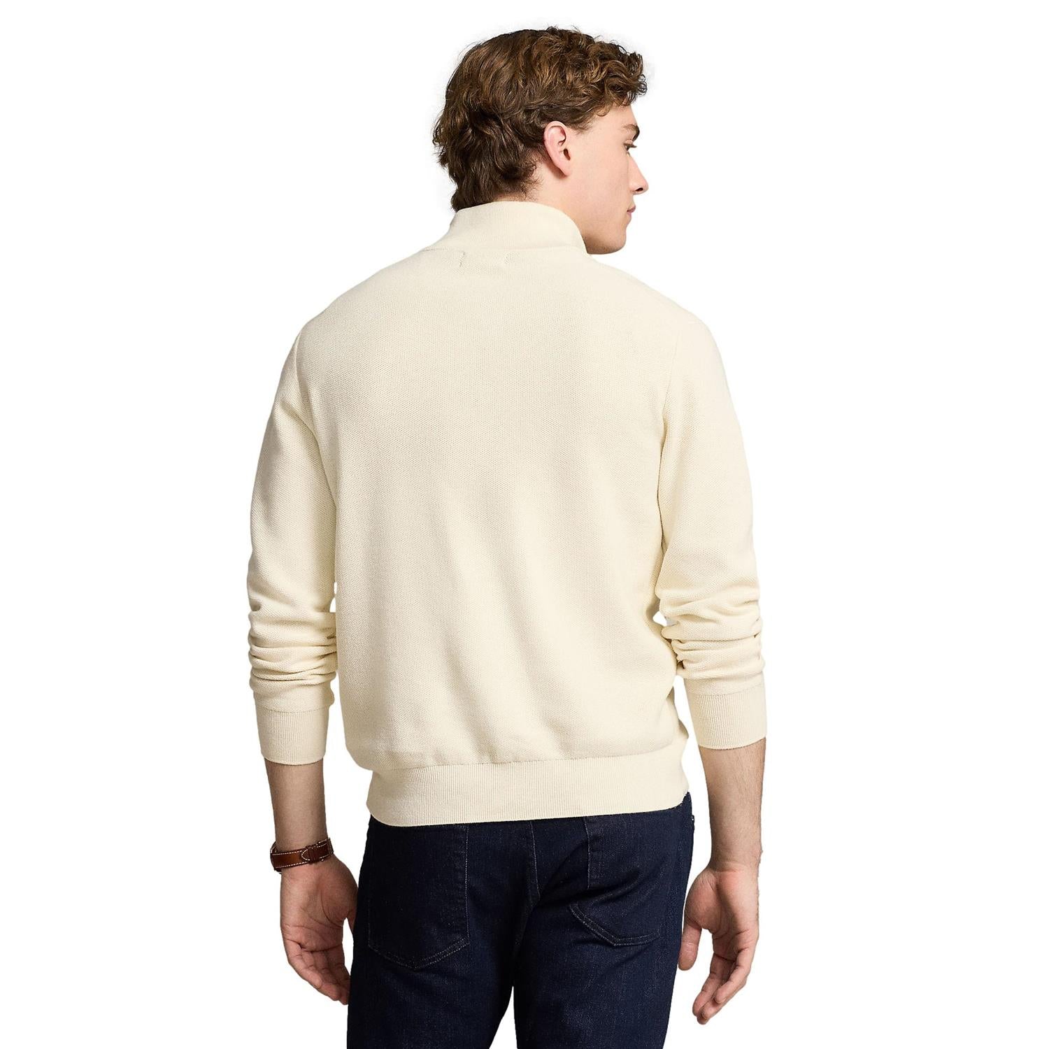 Polo Ralph Lauren Mesh-Knit Cotton Quarter-Zip Sweater Genser Off-White - chrismoa.no