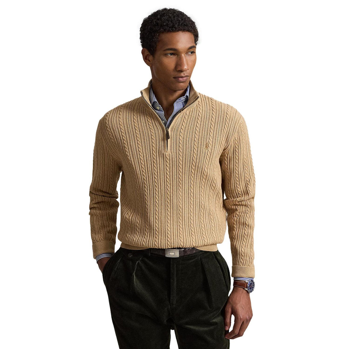 Polo Ralph Lauren Cable knit cotton mocknec sweater Genser Camel