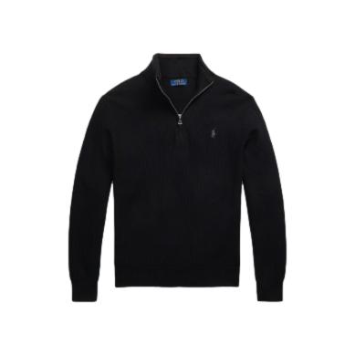 Polo Ralph Lauren MESH-KNIT COTTON QUARTER-ZIP SWEATER Genser Sort - chrismoa.no