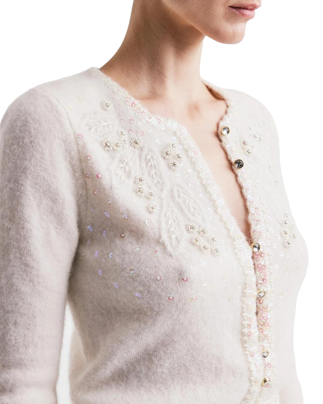 By TiMo Delicate Knit Decorated Cardigan Genser Off-White