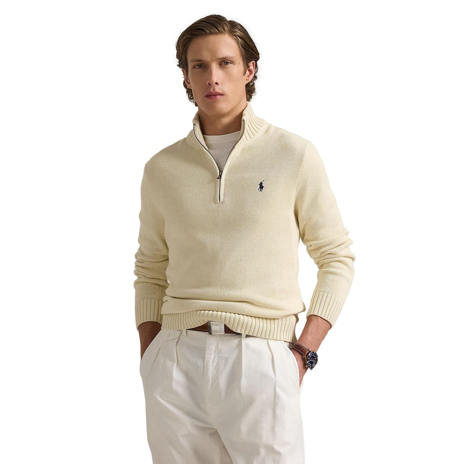 Polo Ralph Lauren Cotton Quarter-zip sweater Genser Kremfarget