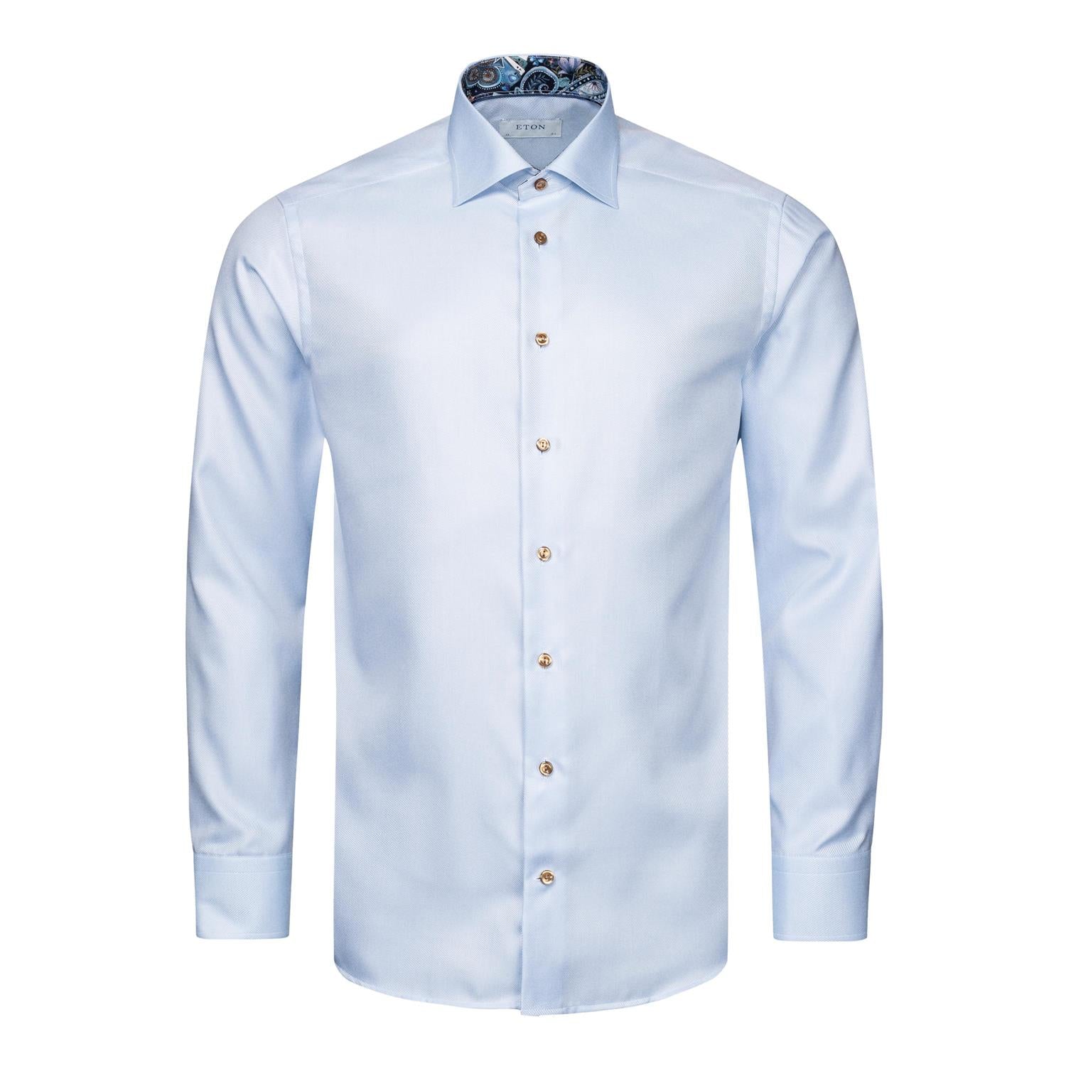 Eton Light Blue Geometric Effect Textured Twill Shirt Skjorte Lyseblå - chrismoa.no