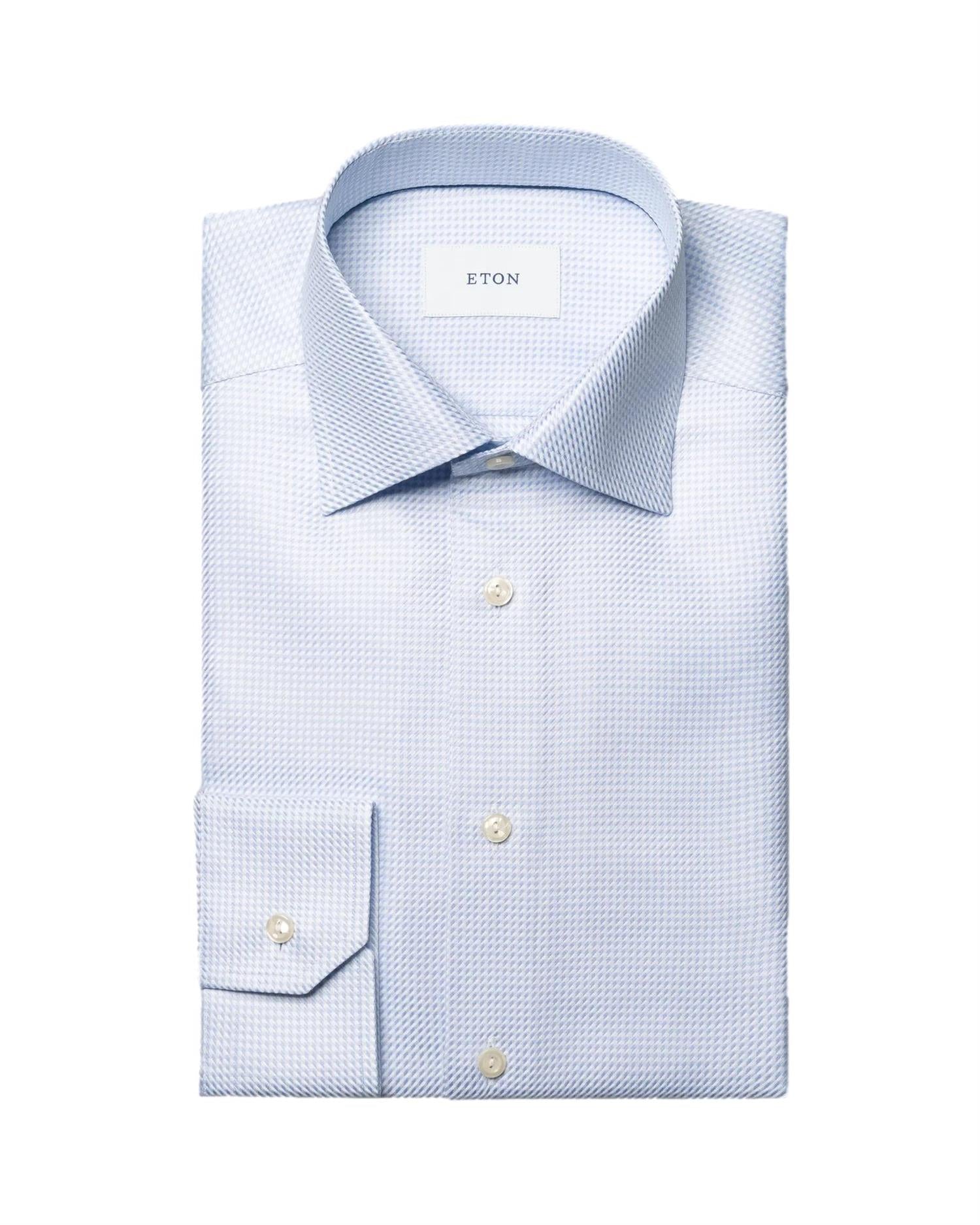 Eton Houndstooth King Twill Shirt Skjorte Light Blue - chrismoa.no