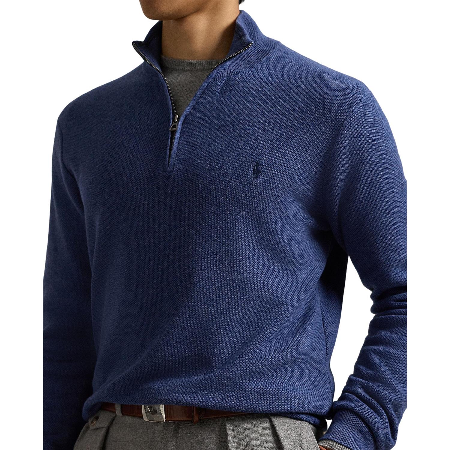 Polo Ralph Lauren Mesh-Knit Cotton Quarter-Zip Sweater Genser Blå - chrismoa.no