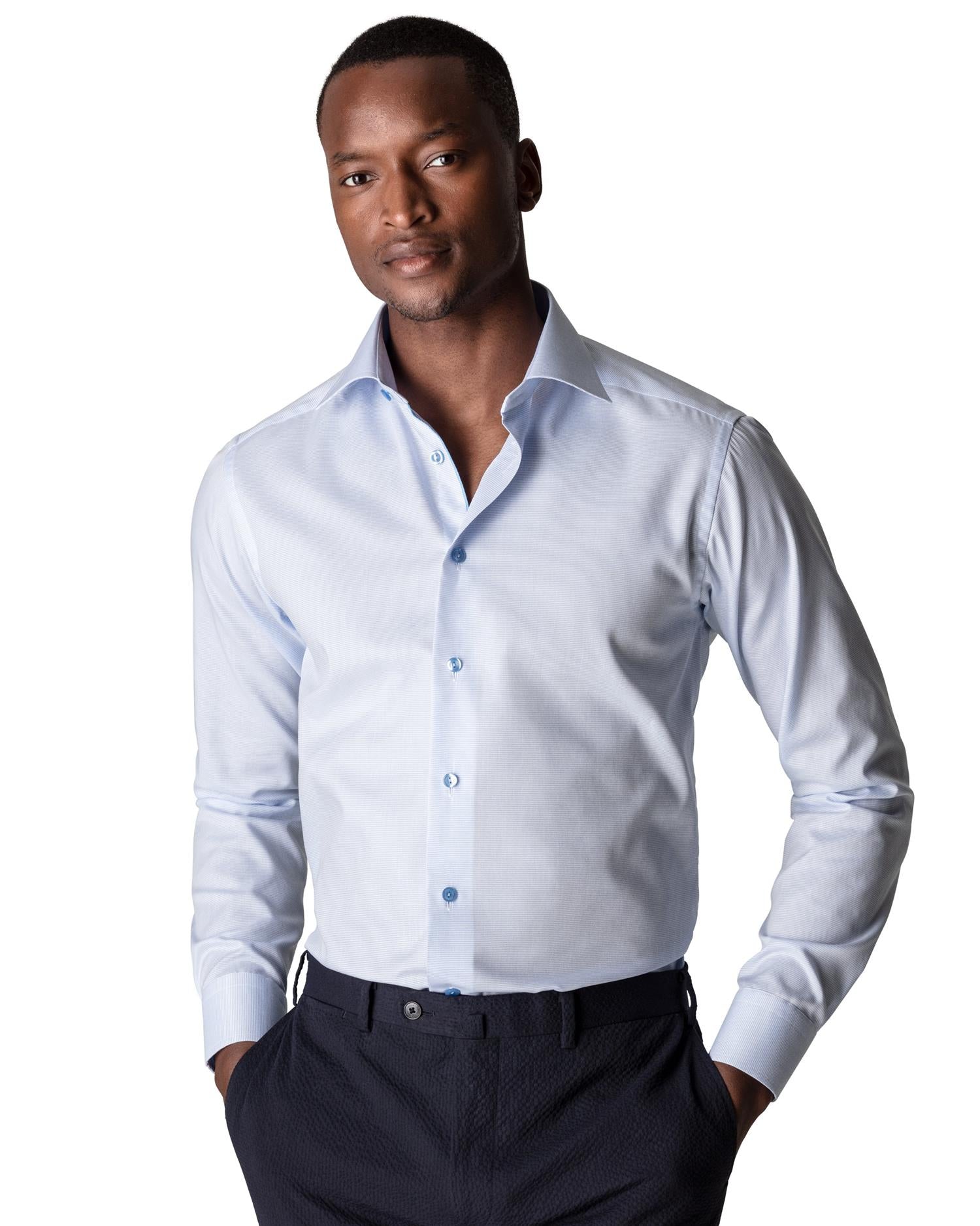 Eton Slim Light Blue Twill Shirt Skjorte Lyseblå - chrismoa.no