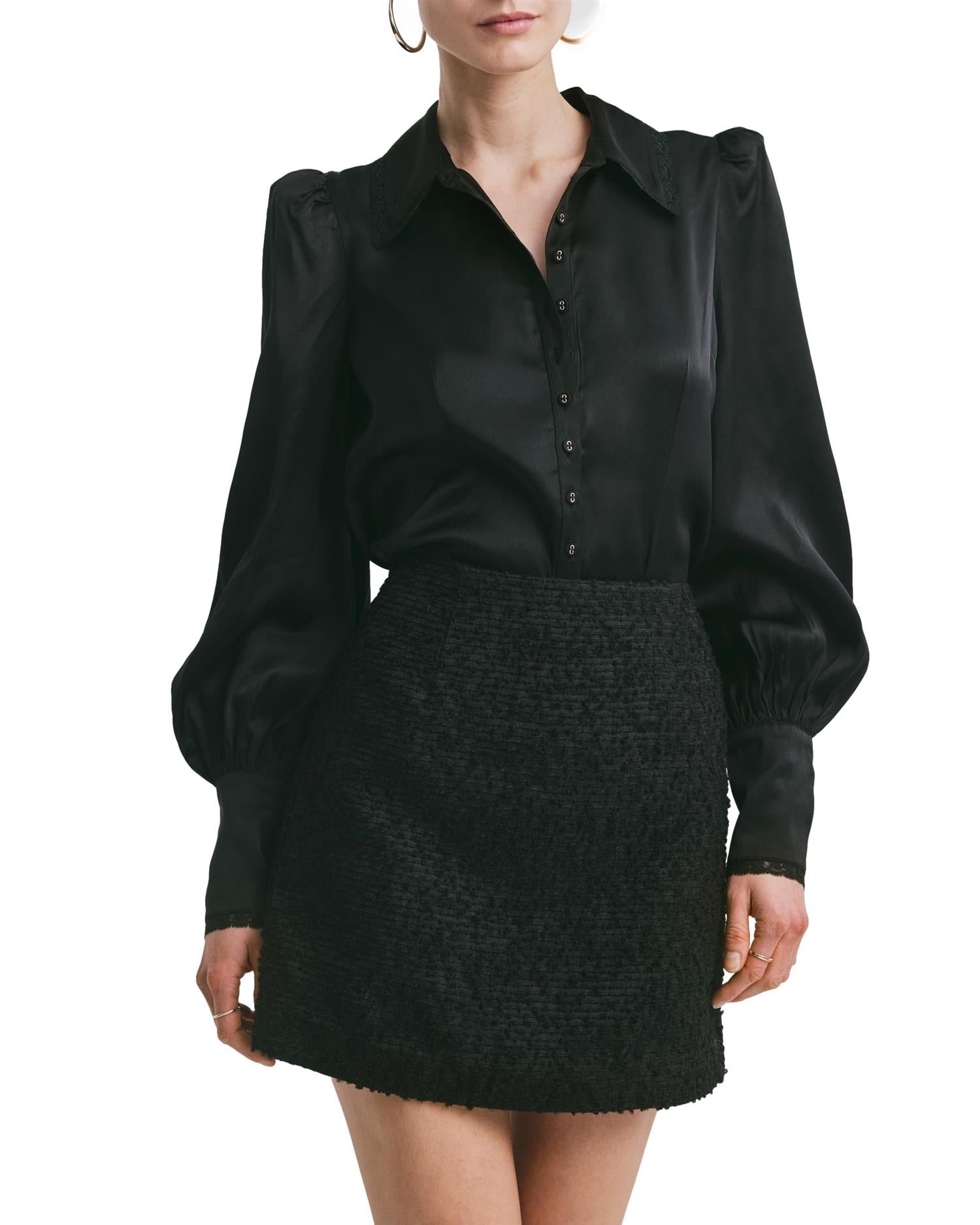 By TiMo Satin Blouse Bluse Sort - chrismoa.no