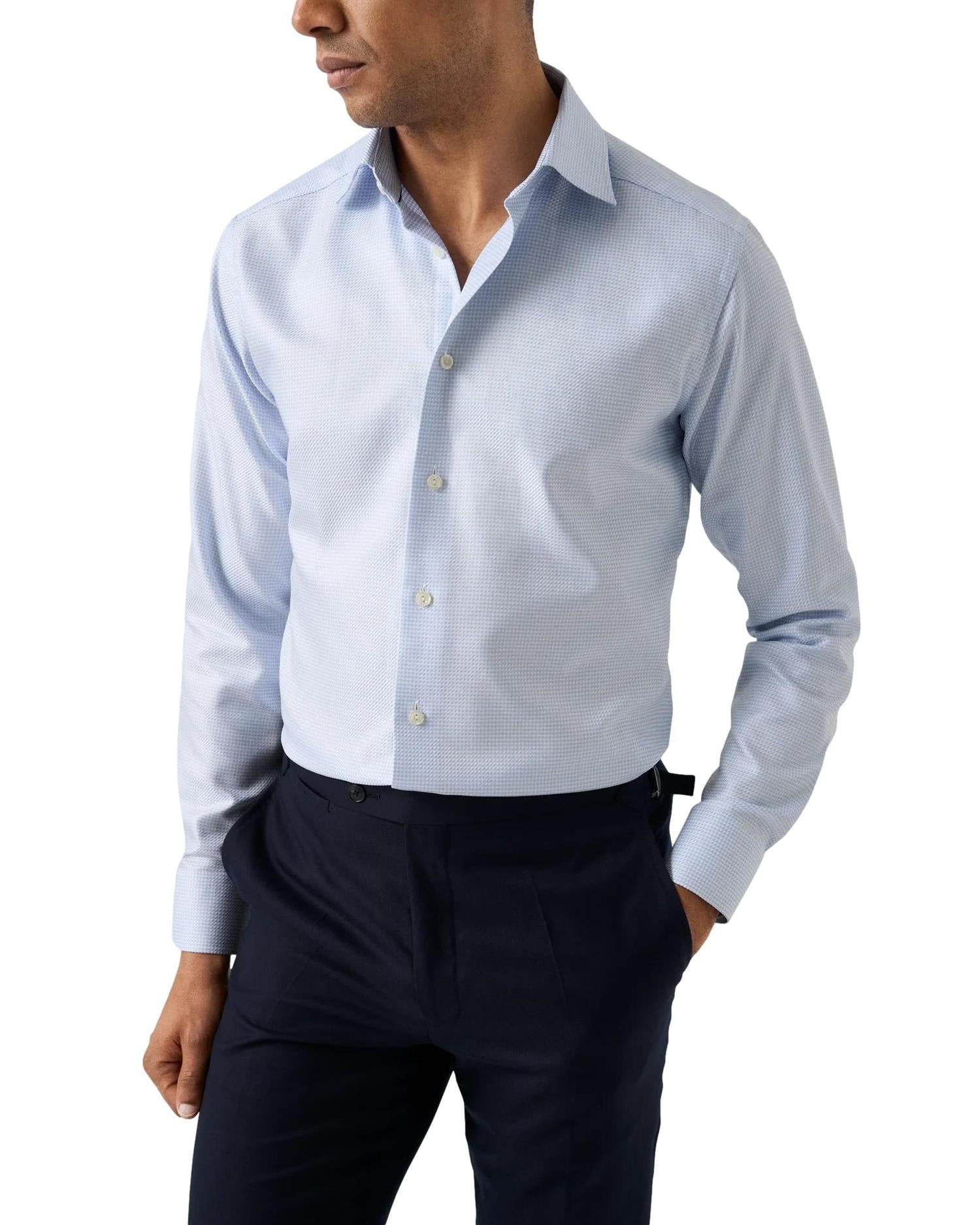 Eton Houndstooth King Twill Shirt Skjorte Light Blue - chrismoa.no