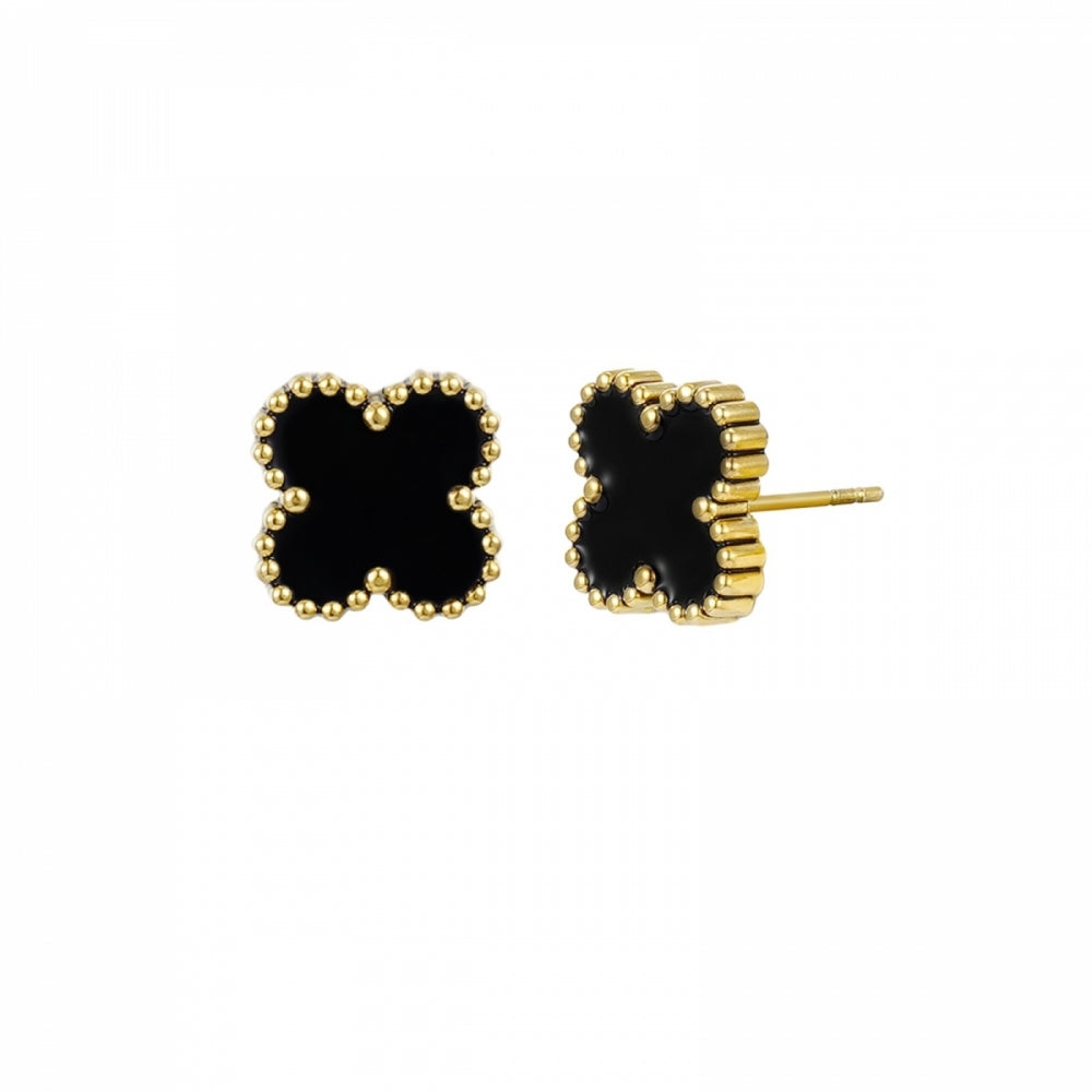 Bud to Rose Clover Enamel Earring Black/Gold Øredobber Sort
