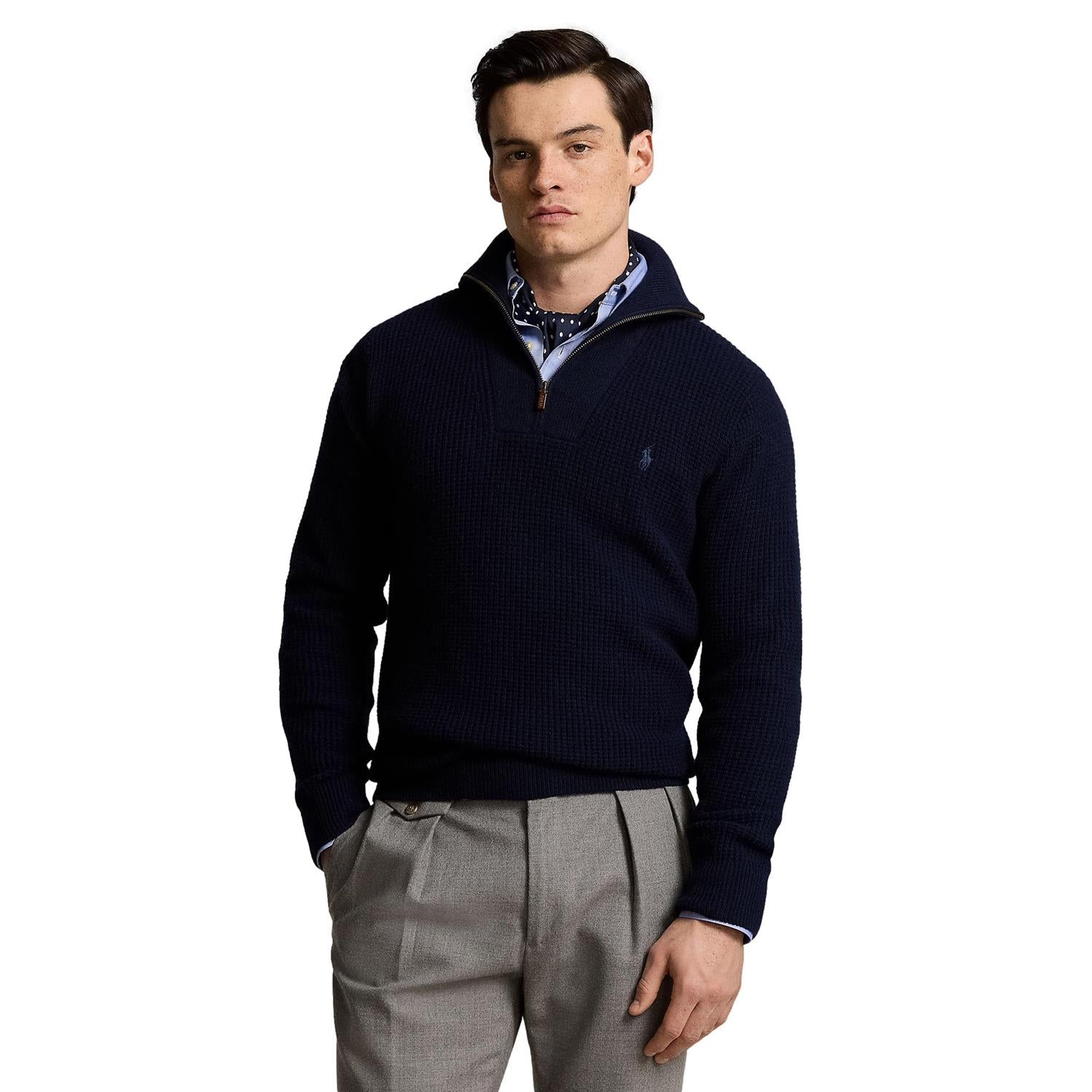 Polo Ralph Lauren WAFFLE WOOL-COTTON QUARTER-ZIP SWEATER Genser Marine - chrismoa.no