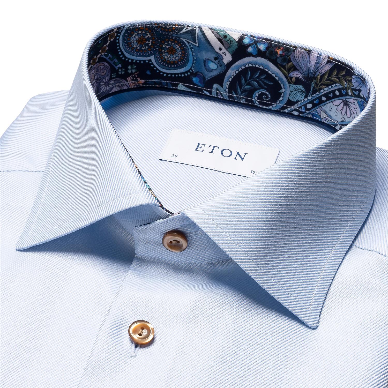 Eton Light Blue Geometric Effect Textured Twill Shirt Skjorte Lyseblå - chrismoa.no