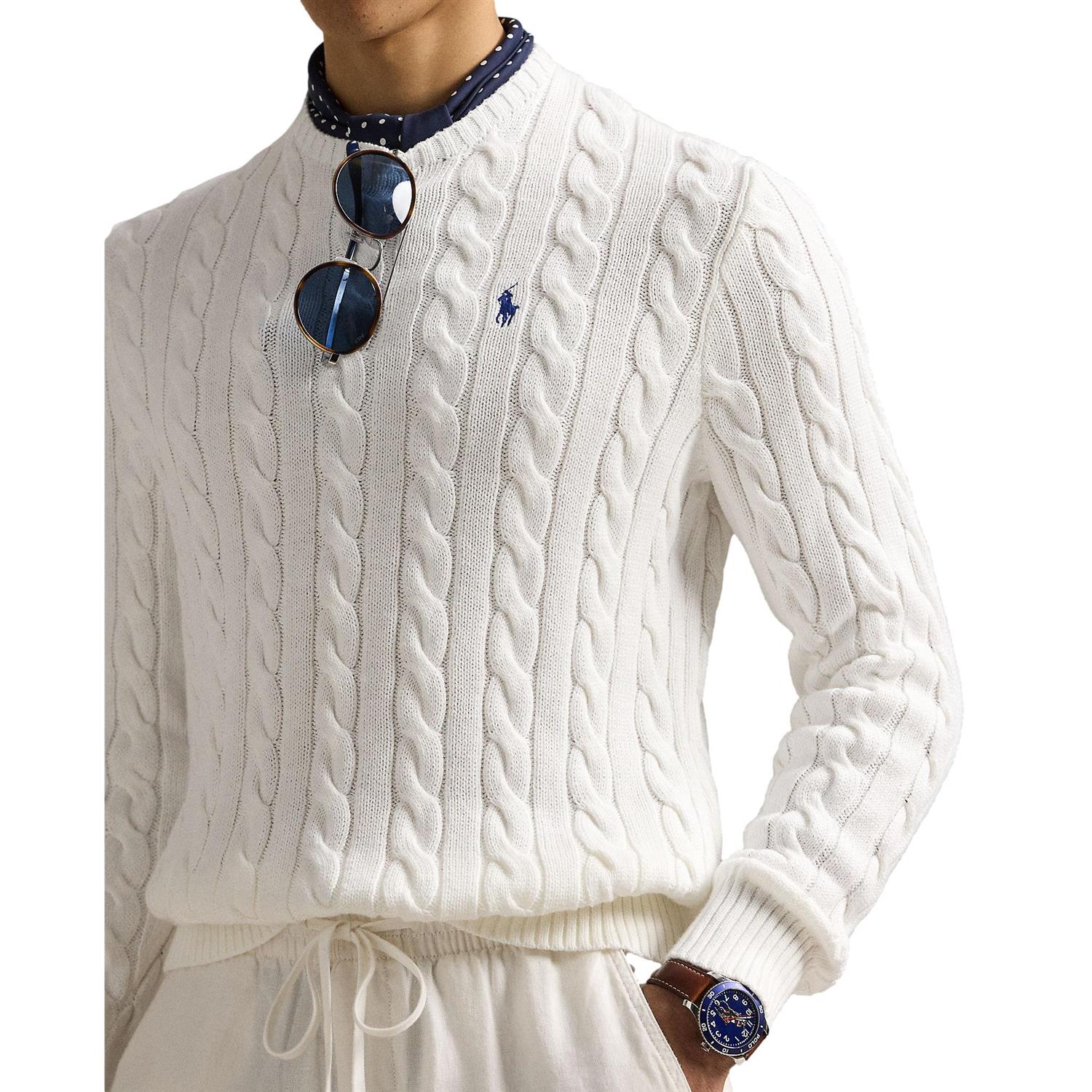 Polo Ralph Lauren CABLE-KNIT COTTON SWEATER Genser Hvit - chrismoa.no