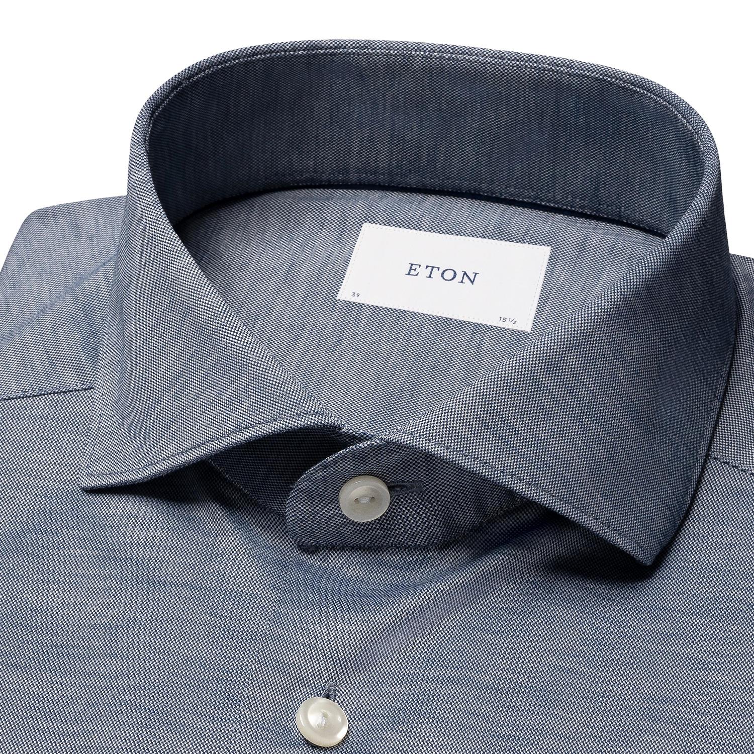 Eton Filo di Scozia Oxford Shirt Slim Fit Skjorte Mørk Blå Melert