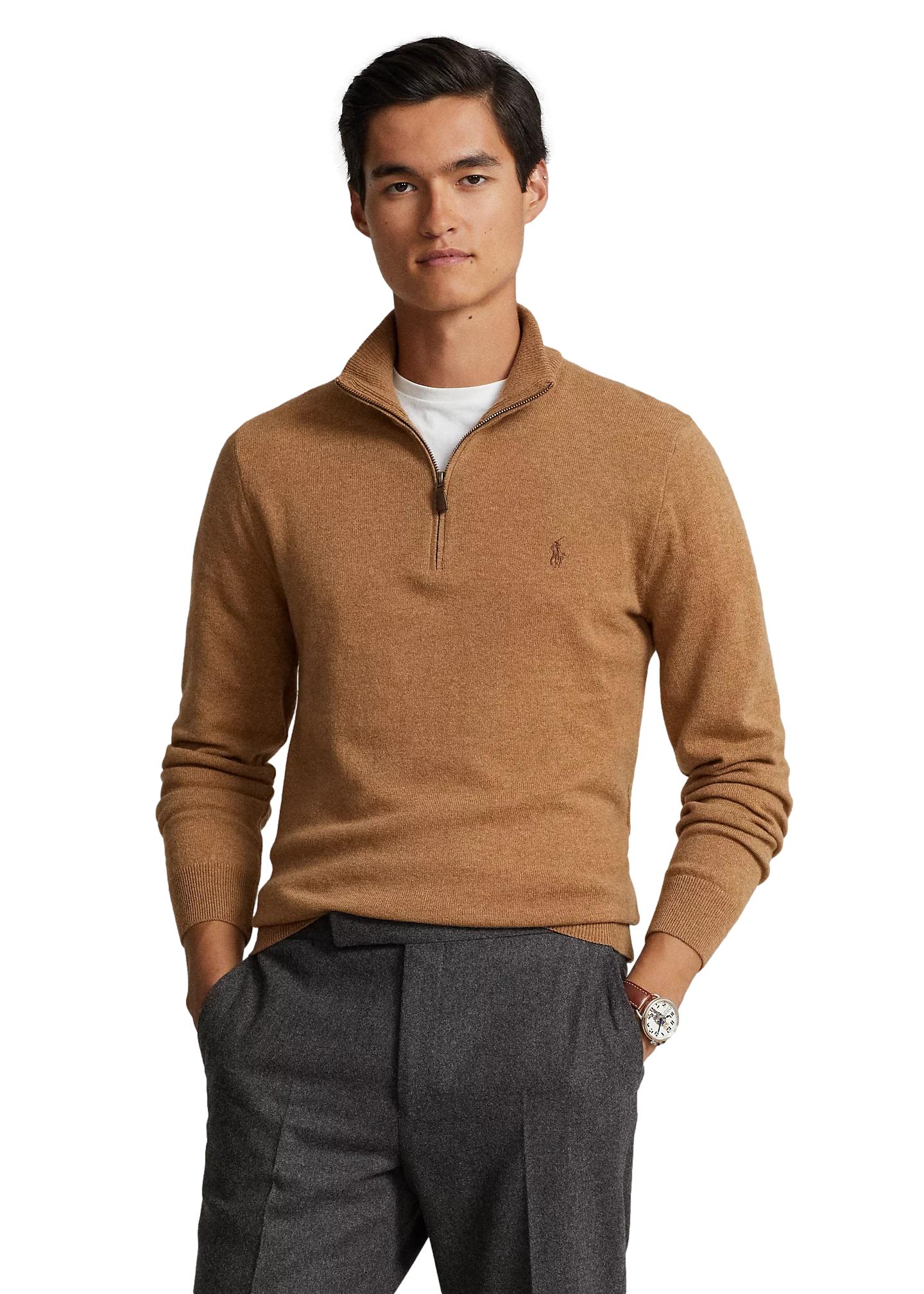 Polo Ralph Lauren Wool Quarter-Zip Sweater Genser Camel - chrismoa.no