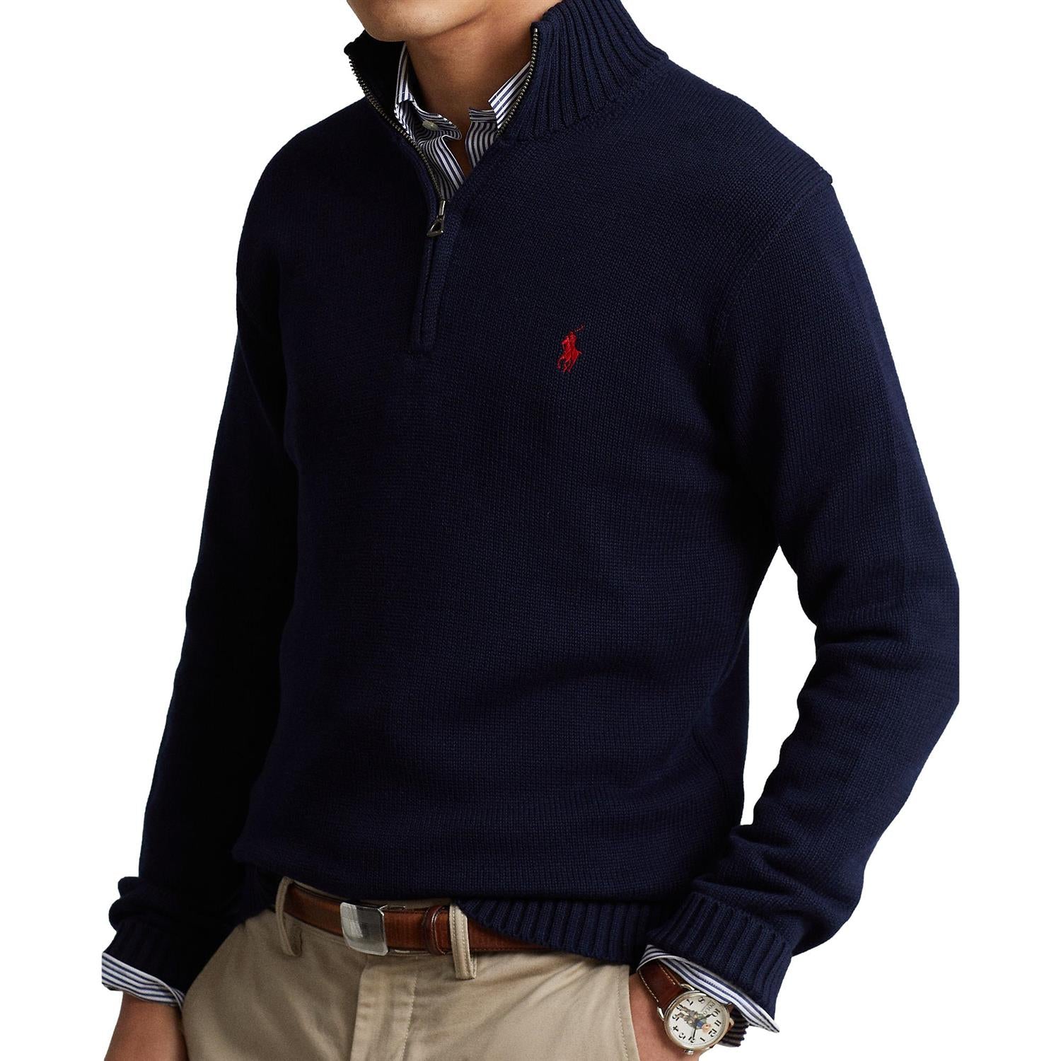 Polo Ralph Lauren Cotton Quarter-zip sweater Genser Marine