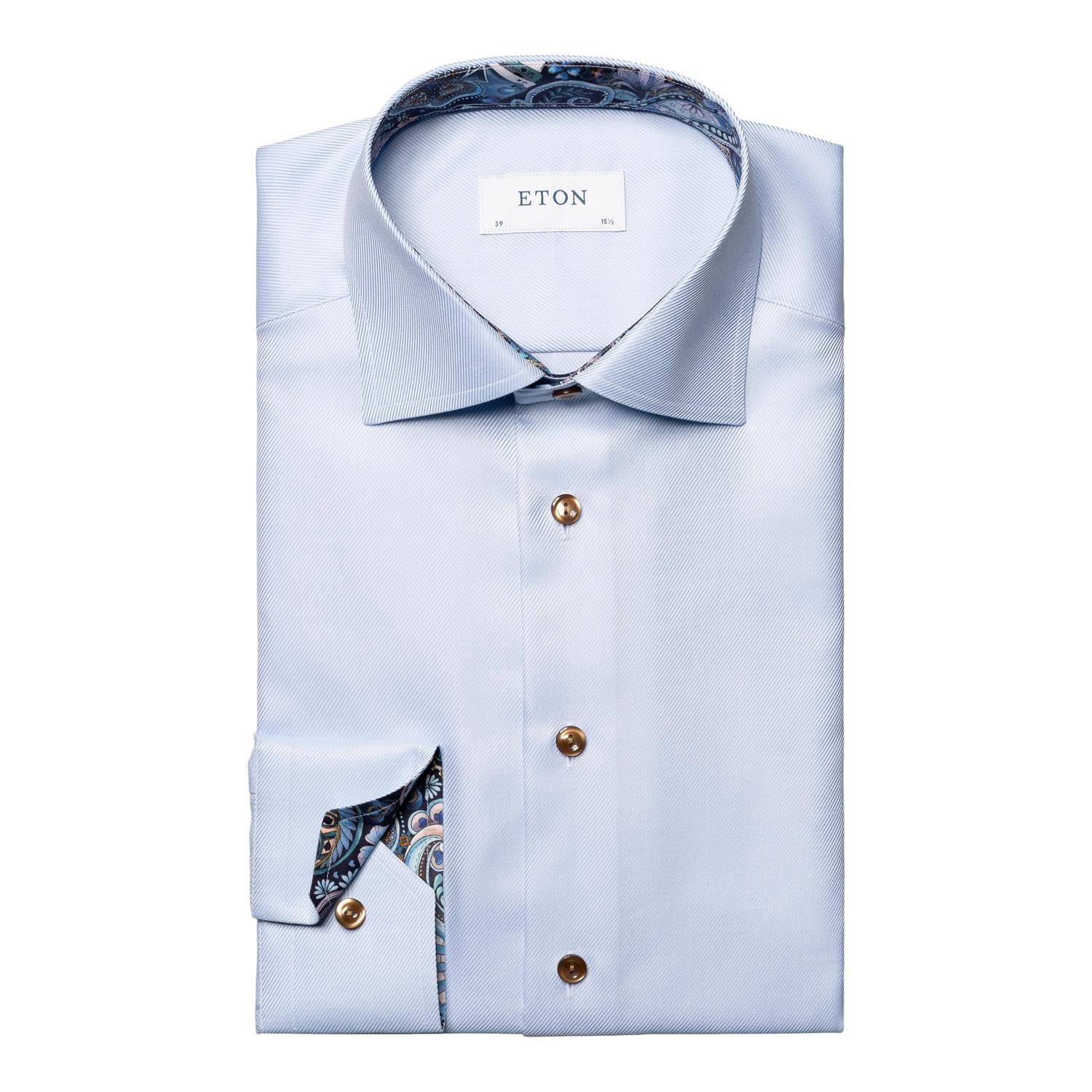 Eton Light Blue Geometric Effect Textured Twill Shirt Skjorte Lyseblå - chrismoa.no