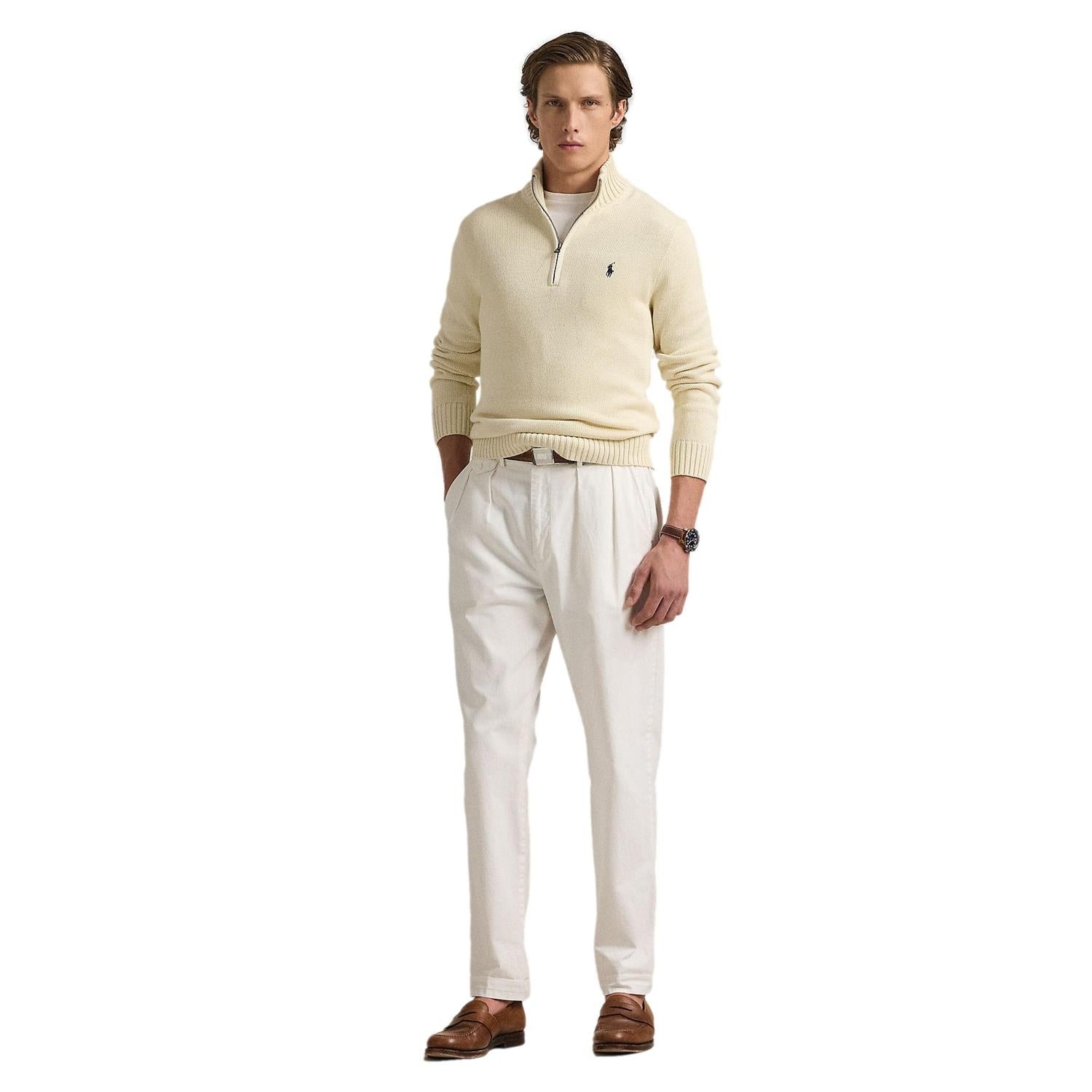 Polo Ralph Lauren Cotton Quarter-zip sweater Genser Kremfarget