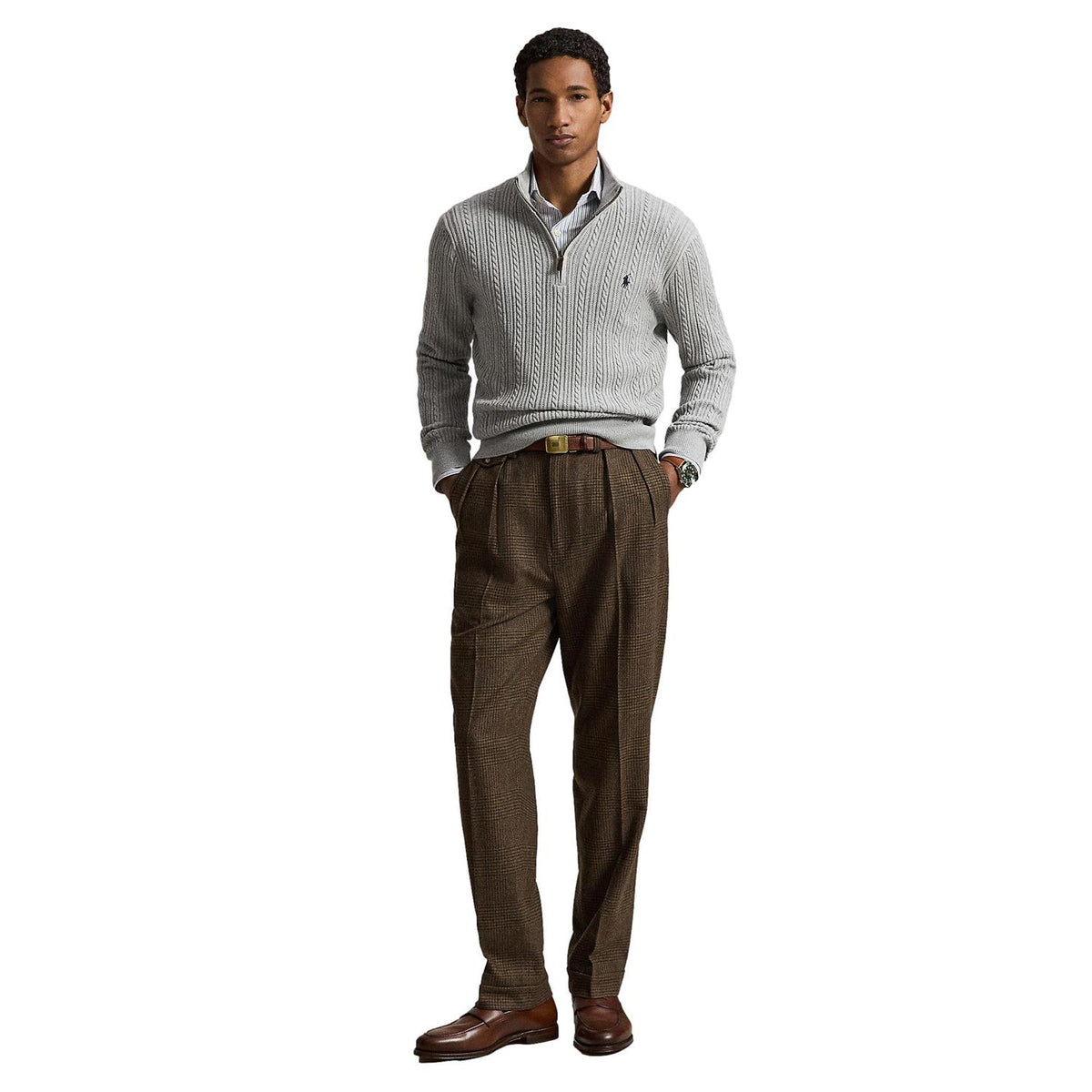 Polo Ralph Lauren Cable knit cotton mocknec sweater Genser Lysegrå