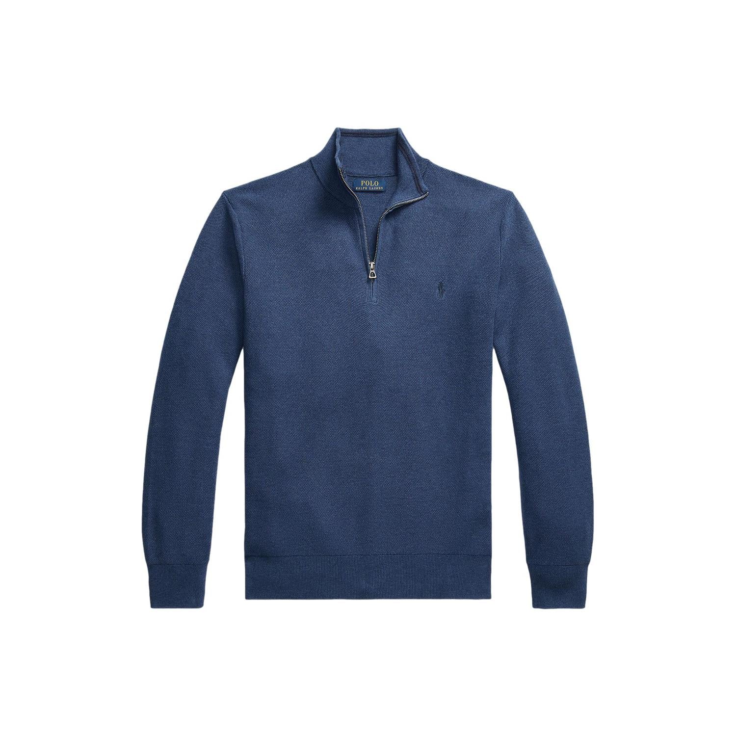 Polo Ralph Lauren Mesh-Knit Cotton Quarter-Zip Sweater Genser Blå - chrismoa.no