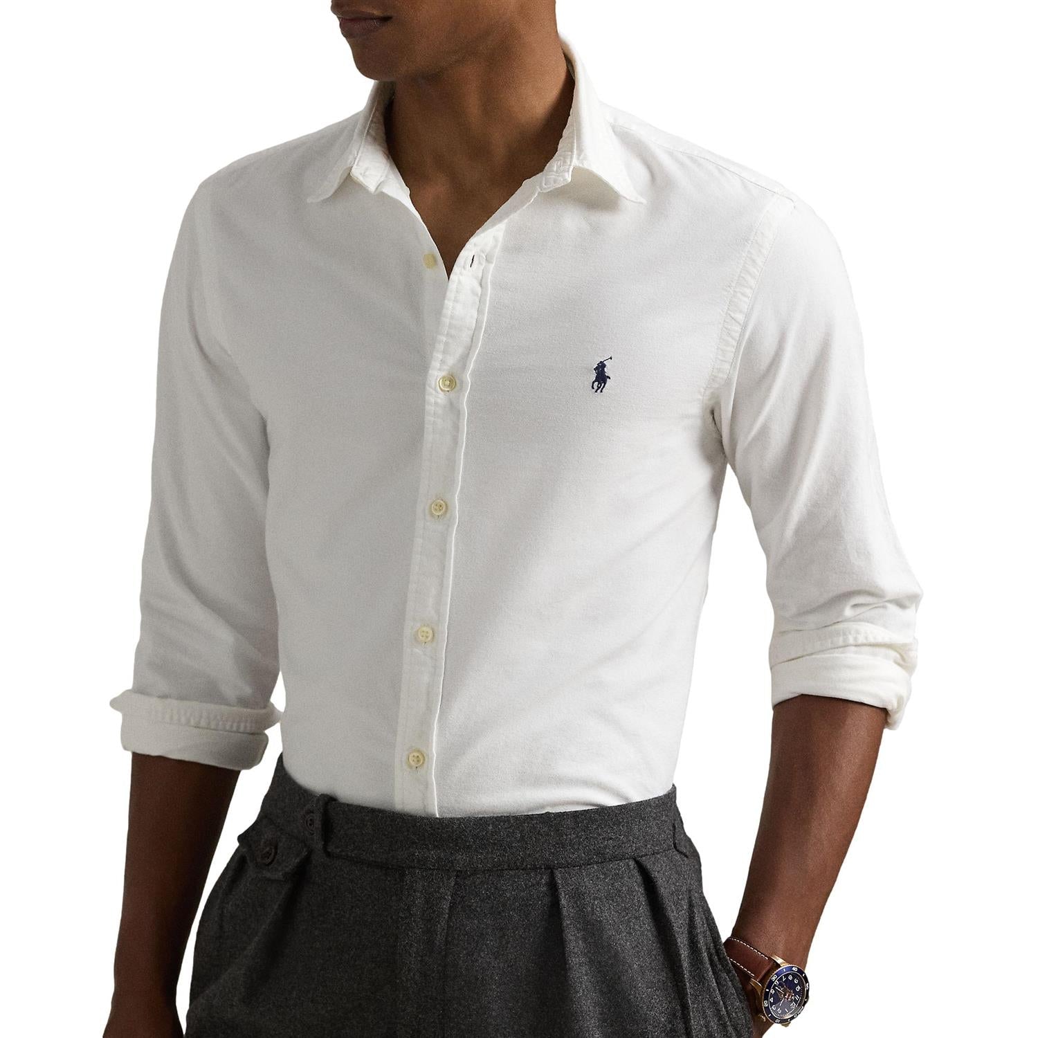 Polo Ralph Lauren Slim fit Garment-Dyed Oxford Shirt Skjorte Hvit - chrismoa.no