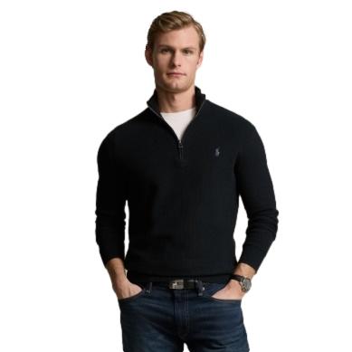 Polo Ralph Lauren MESH-KNIT COTTON QUARTER-ZIP SWEATER Genser Sort - chrismoa.no