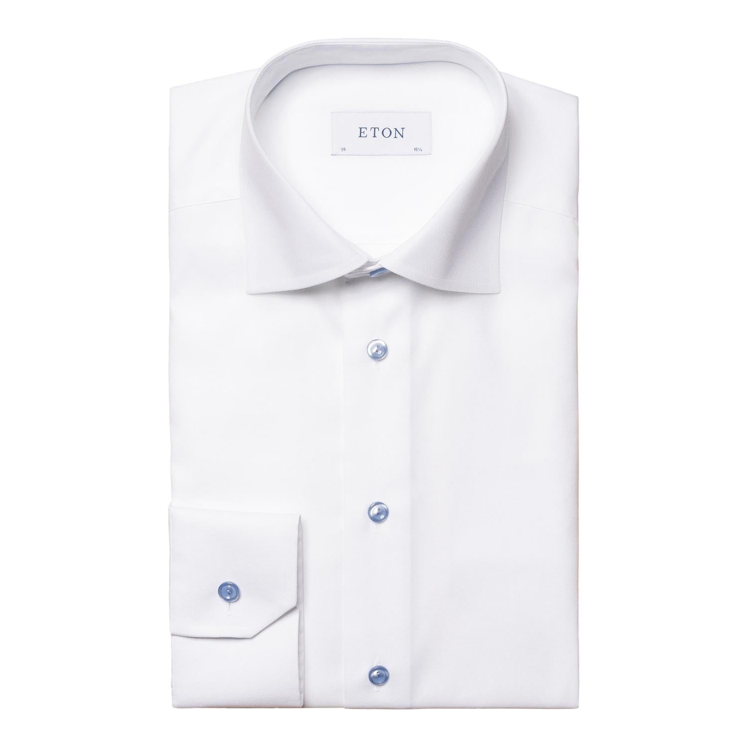 Eton Slim white with light blue button Skjorte Hvit - chrismoa.no