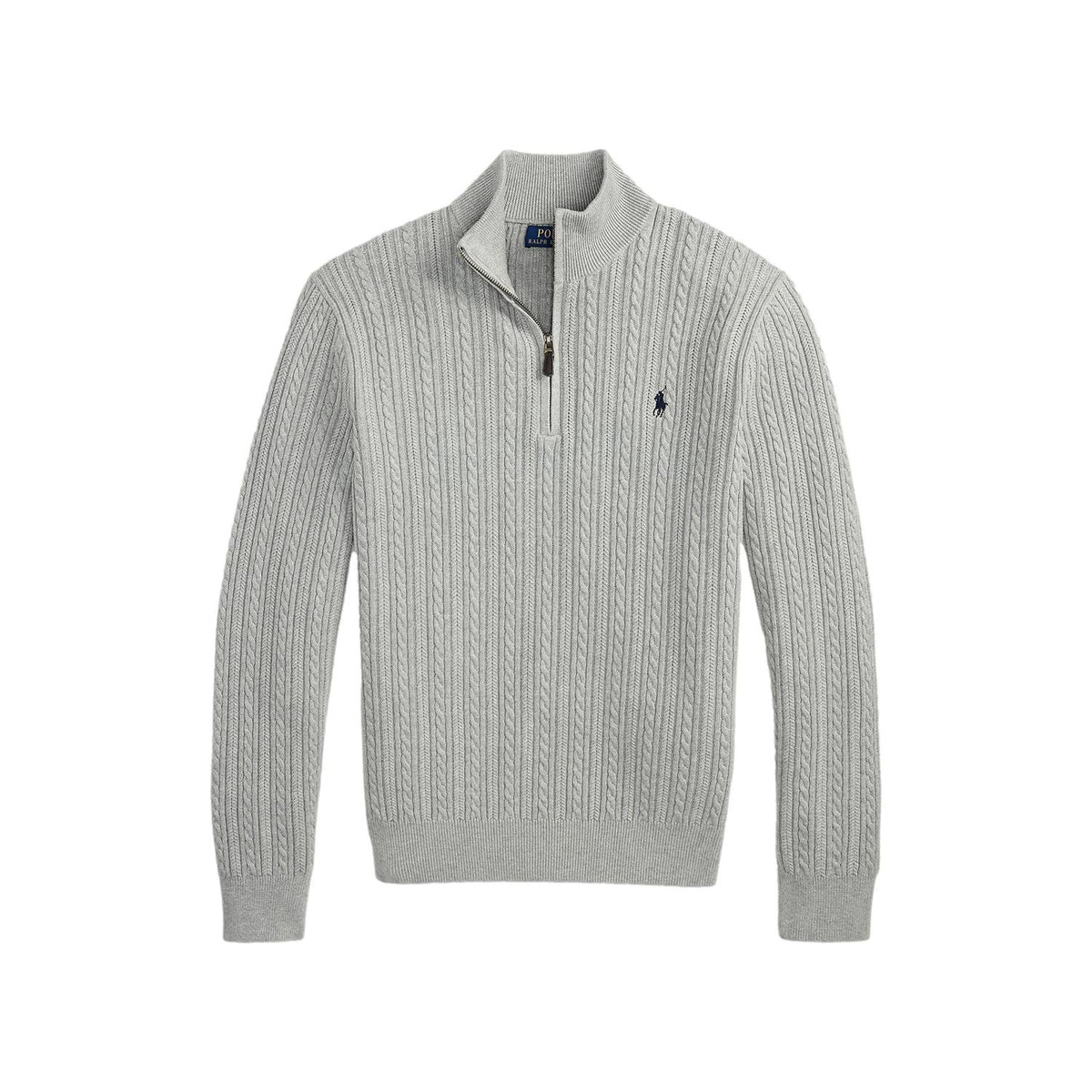 Polo Ralph Lauren Cable knit cotton mocknec sweater Genser Lysegrå