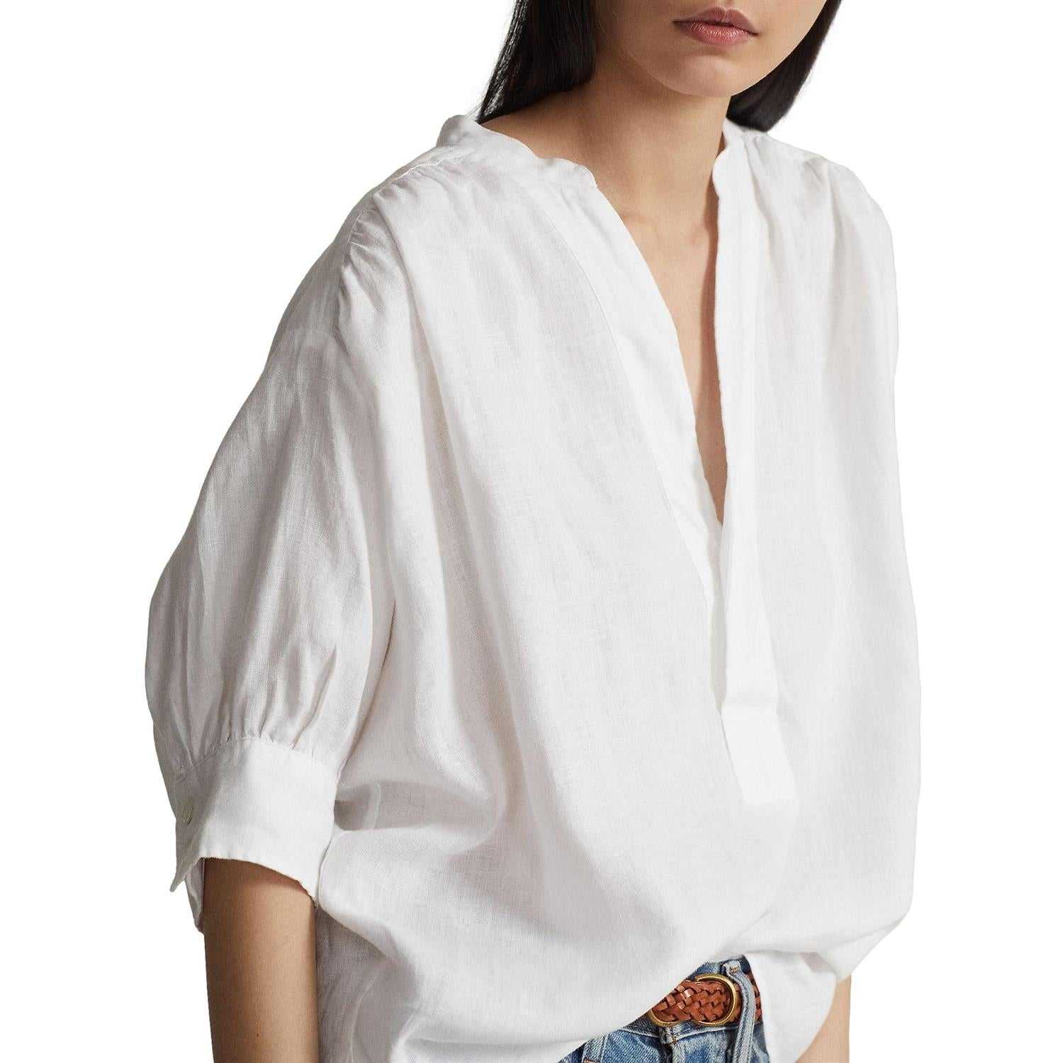 Polo Ralph Lauren Relaxed Fit Linen Shirt Bluse Hvit - chrismoa.no