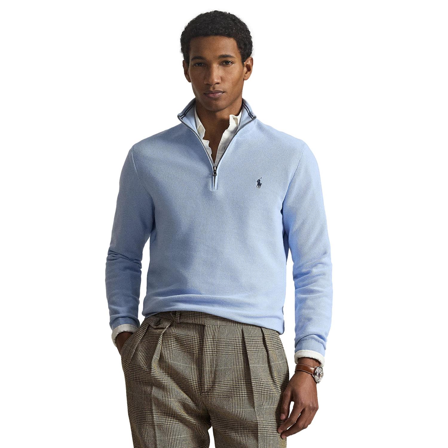 Polo Ralph Lauren Mesh-Knit Cotton Quarter Zip Sweater Genser Lyseblå - chrismoa.no